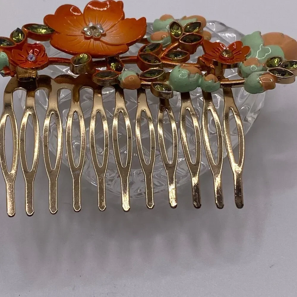 Vintage Euro Disney Hair Comb, Orange Flower Hair Comb, Hair Jewelry